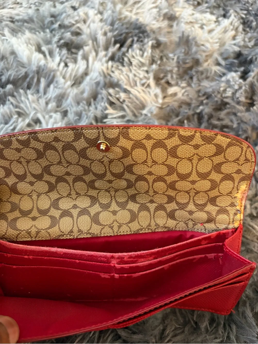 Coach Red Pebbled Leather Slim Envelope Wallet Signature C Inner Flap